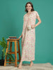 Cream Floral Hakoba Cotton Viscose Nighty for Women