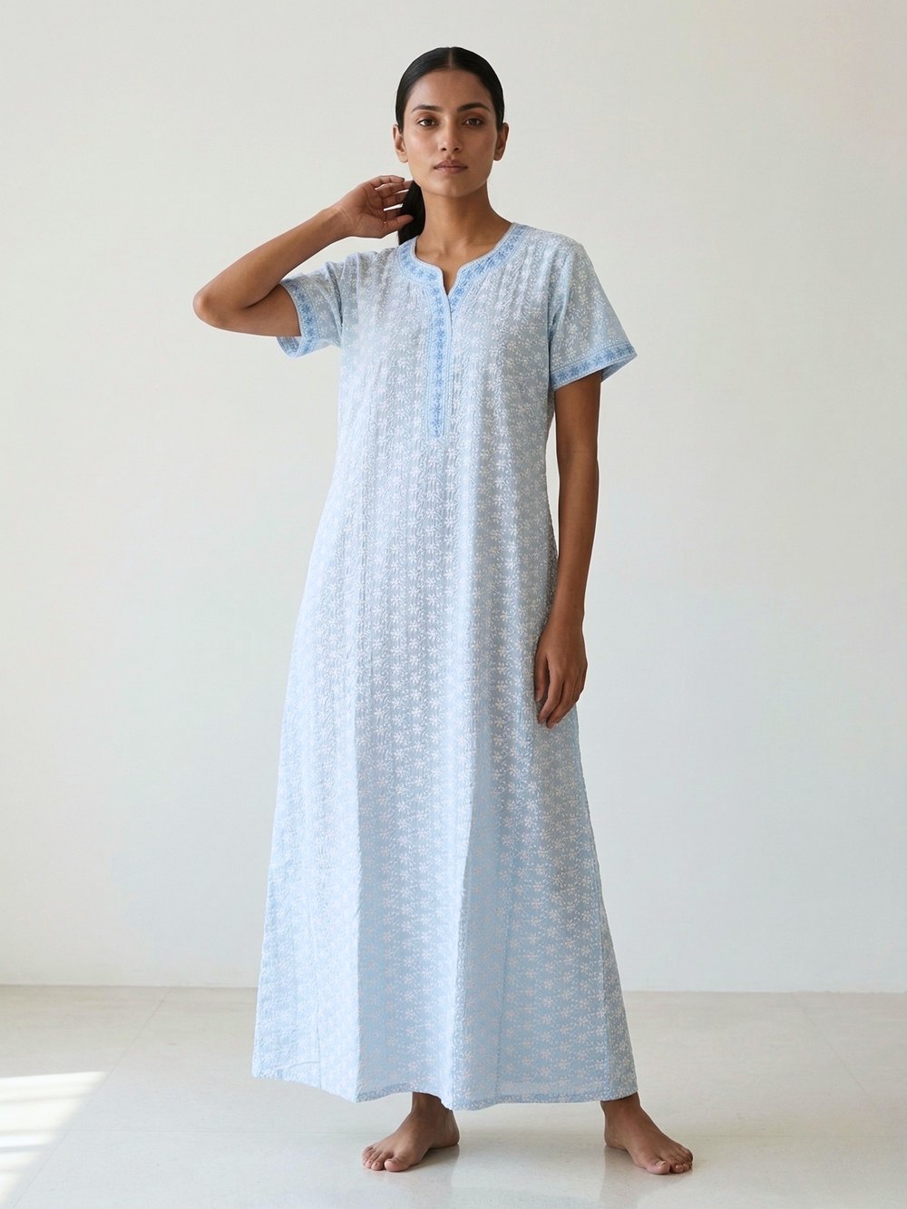Branded blue 100% pure cotton nighty dress for women