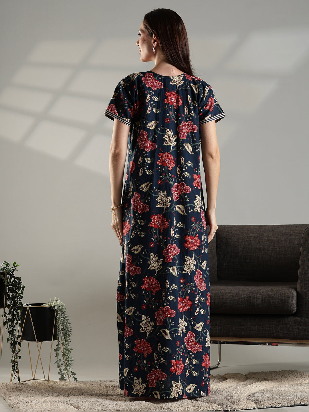 Soft pure cotton nighty for ladies for summer in navy