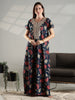 Navy Floral Cotton Nighty for Women Embroidered A Line Fit