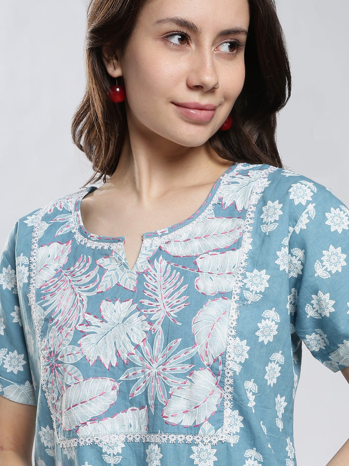 Teal cotton nighty for ladies available in sizes m to 3xl