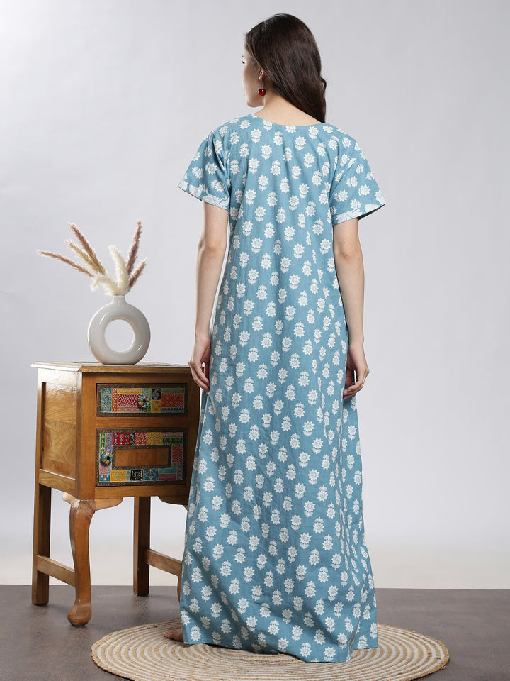 Teal cotton nighty for ladies available in sizes m to 3xl