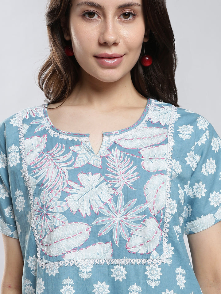 Teal cotton nighty for ladies available in sizes m to 3xl