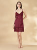 Malai Satin Lace Nighty with Matching Robe in Wine Rose