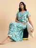 Pure Cotton Leaf Print Designer Nighty for Women Ocean Tide
