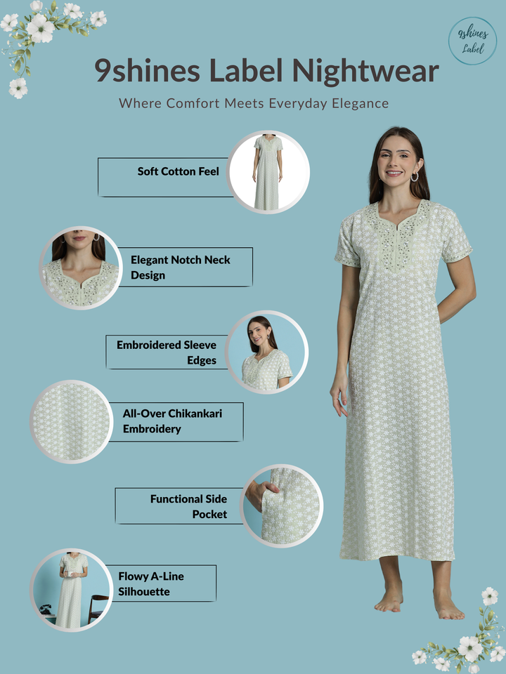 Premium pure cotton off white nighty for women