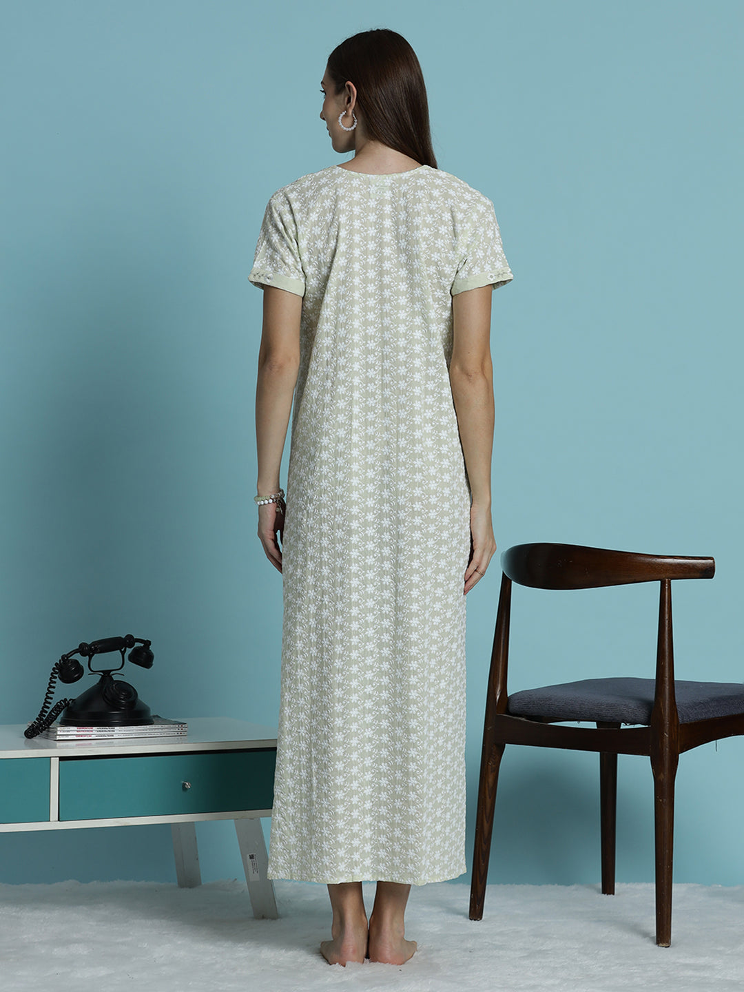 Premium pure cotton off white nighty for women