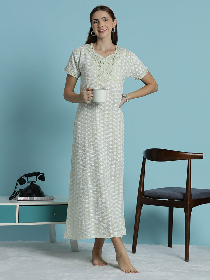 Premium pure cotton off white nighty for women