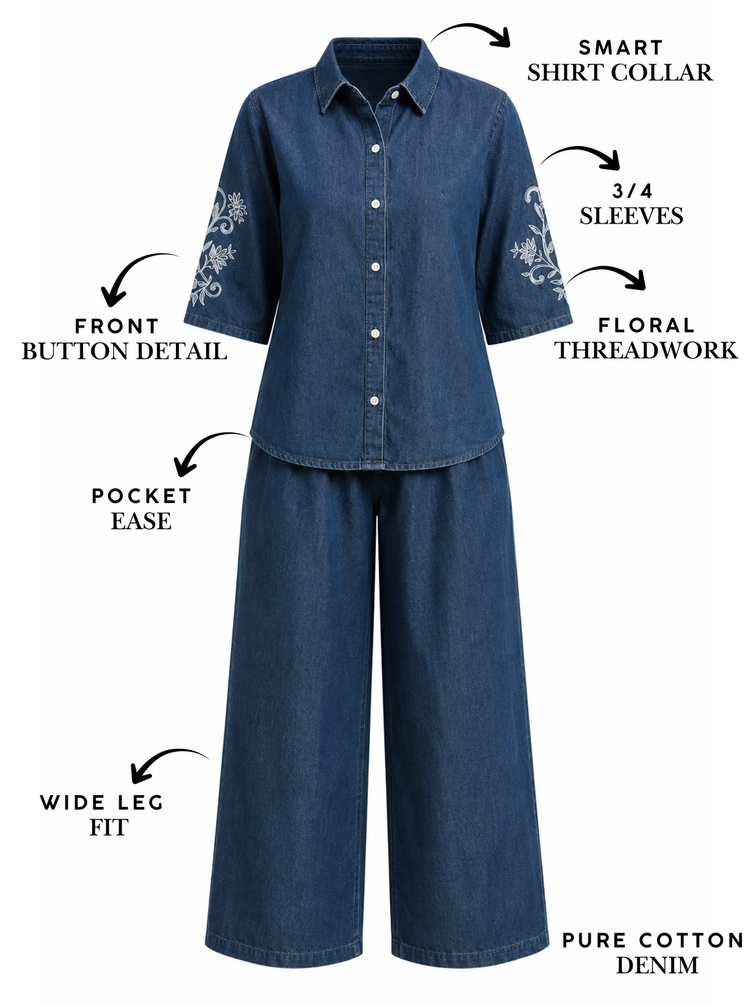 Denim co ord set for women relaxed travel style