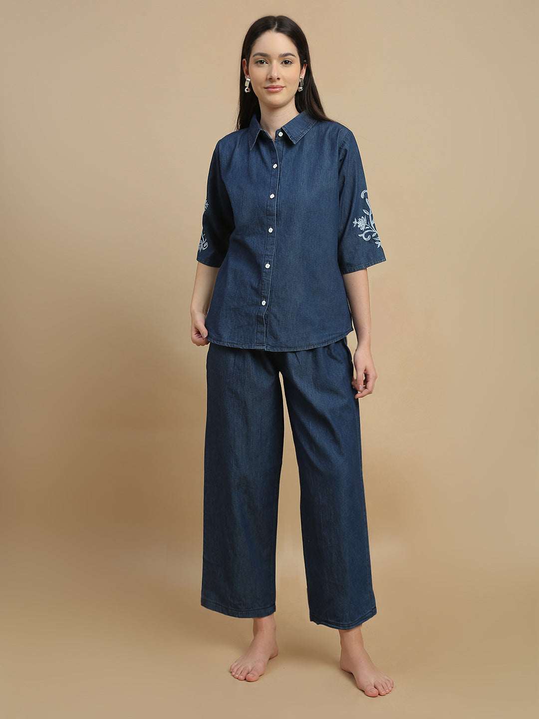 Denim co ord set for women relaxed travel style