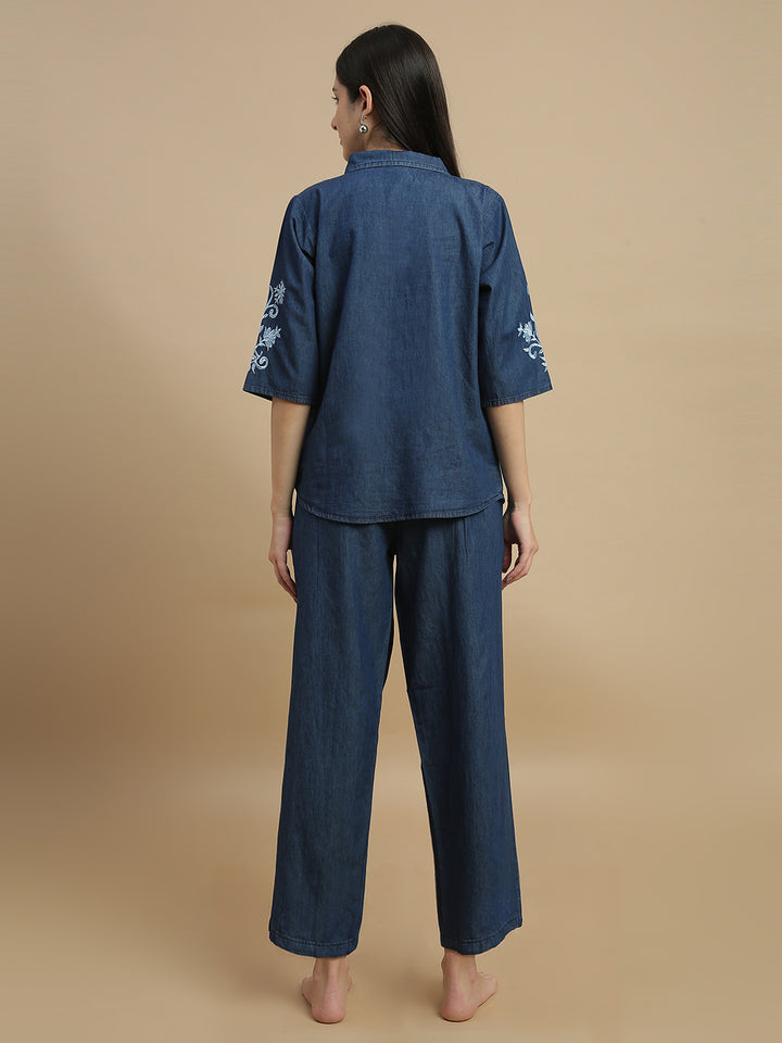 Denim co ord set for women relaxed travel style