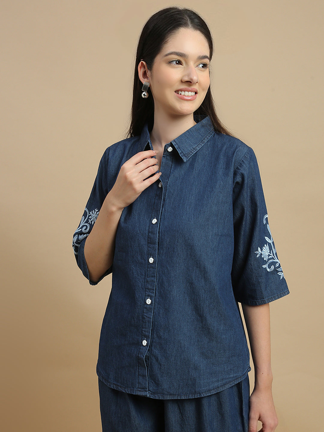 Denim co ord set for women relaxed travel style