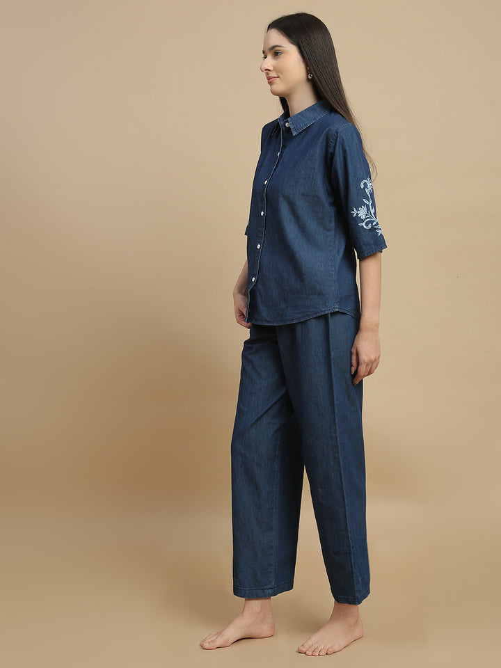 Denim co ord set for women relaxed travel style