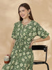 Floral Print Relaxed Fit Frock Type Olive Green Nighty for Women