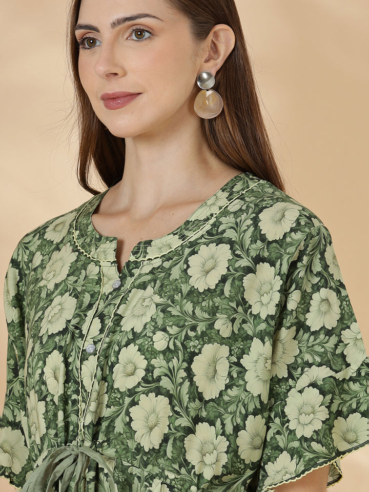 Soft relaxed fit olive green nighty for women In rayon