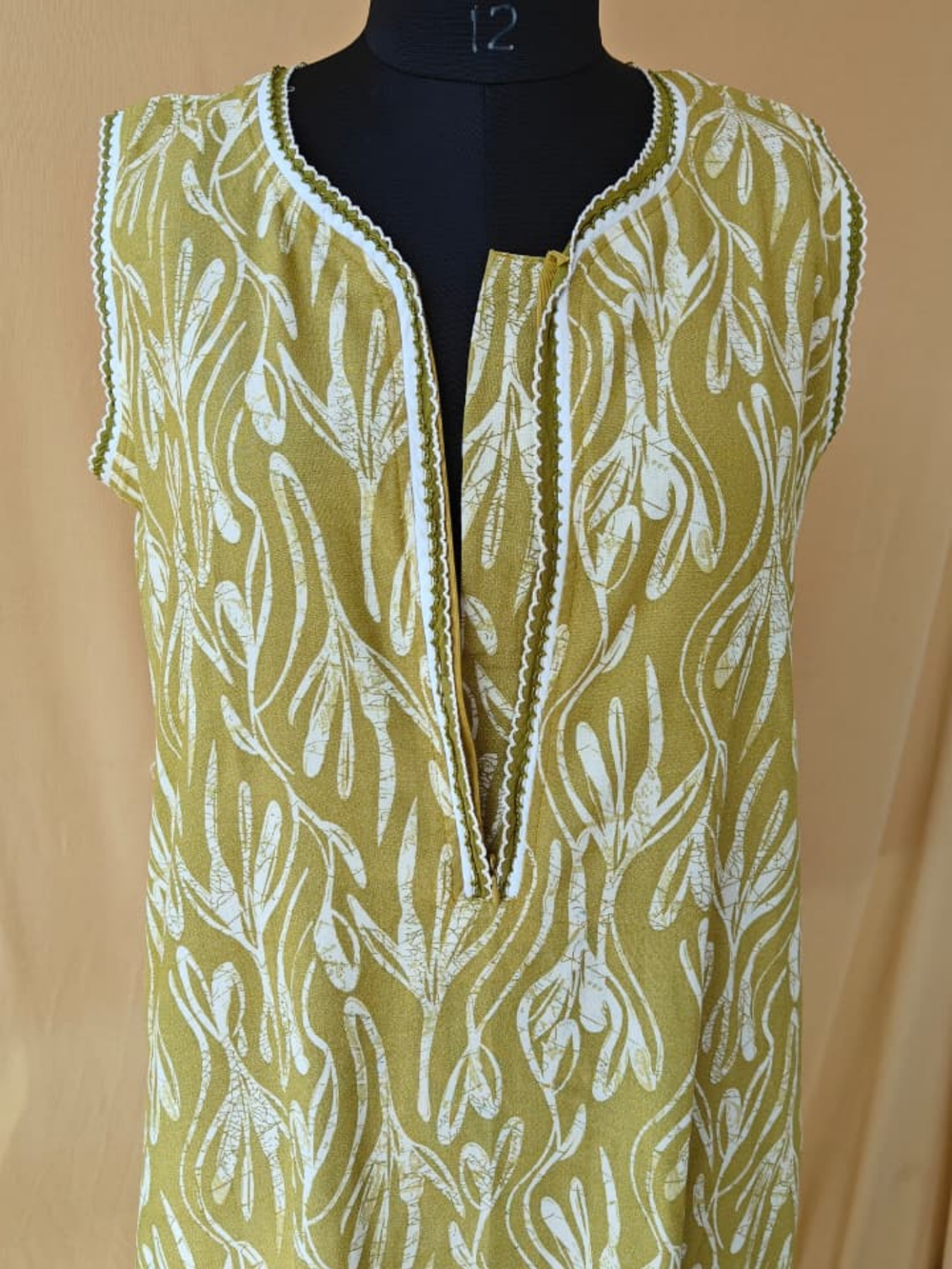 Olive green floral a-line sleeveless nighty for women