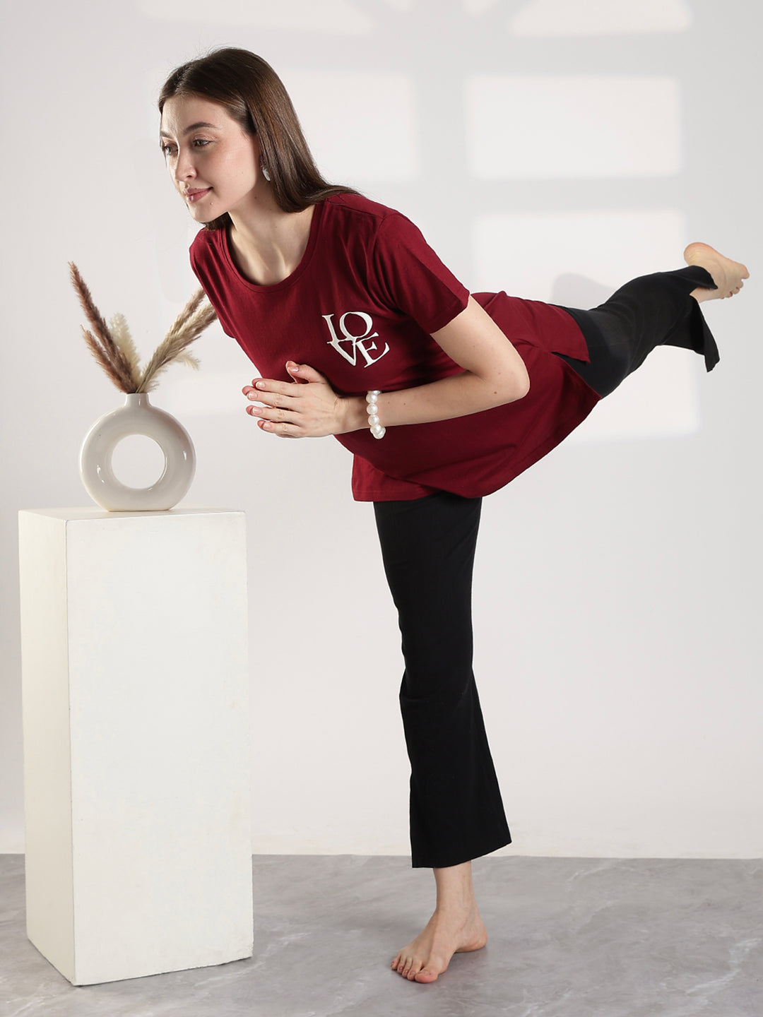 Maroon premium cotton long t shirt for women