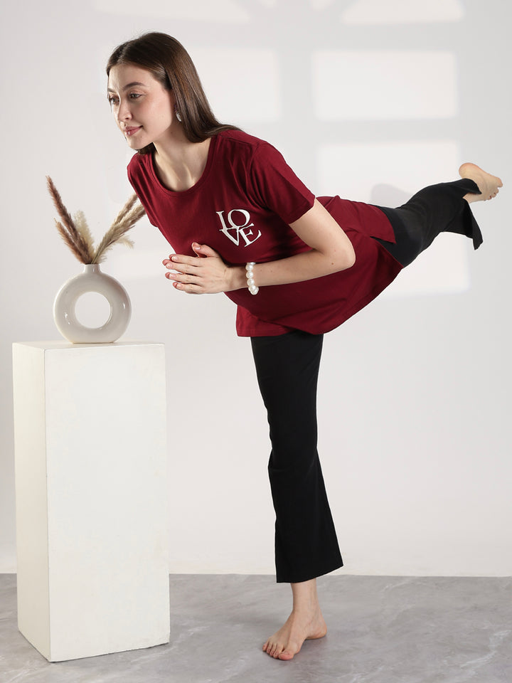 Maroon premium cotton long t shirt for women