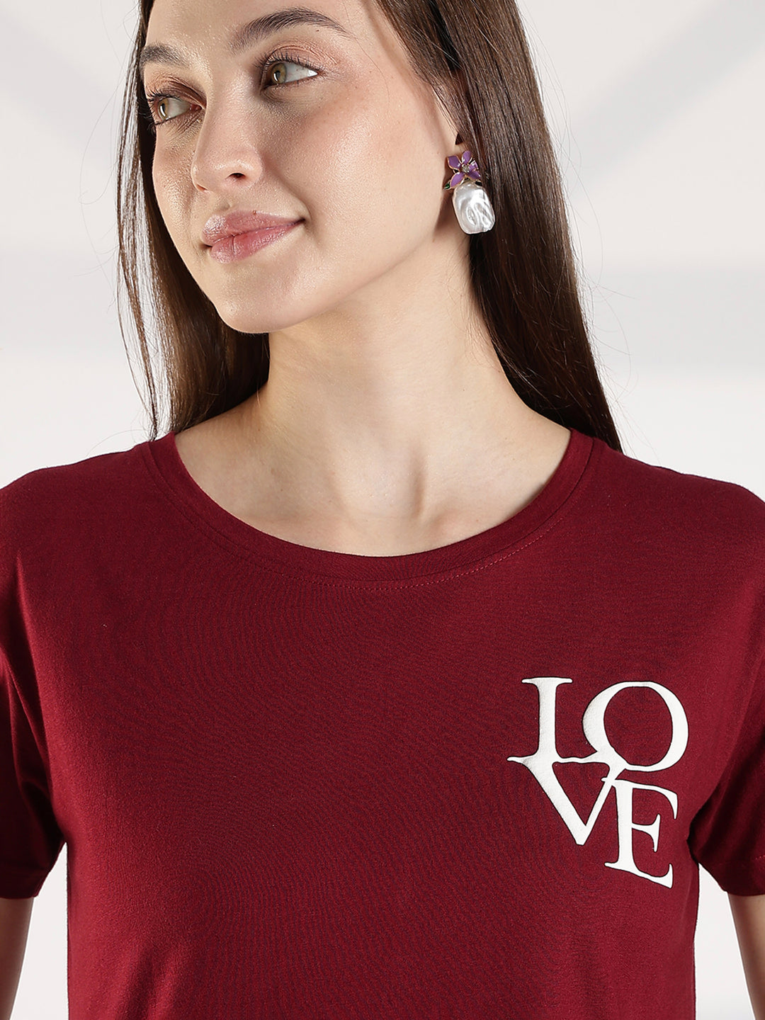 Maroon premium cotton long t shirt for women