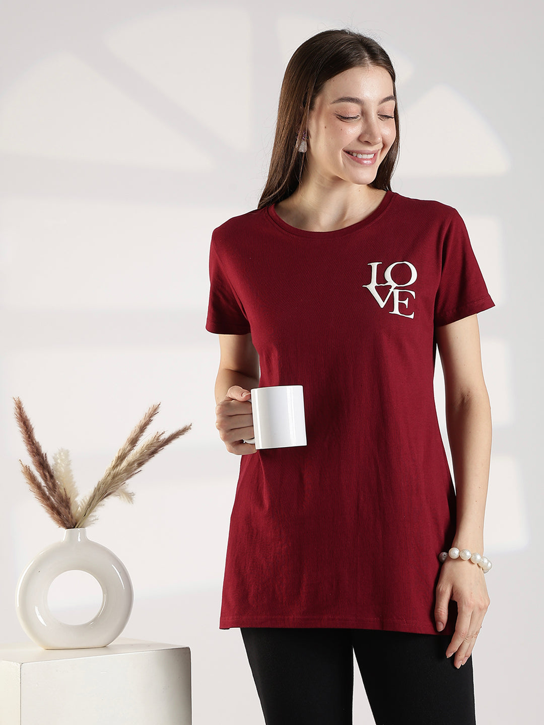 Maroon premium cotton long t shirt for women