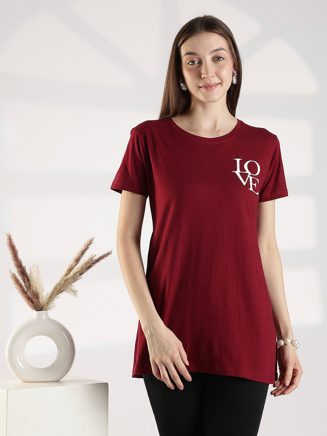 Maroon premium cotton long t shirt for women
