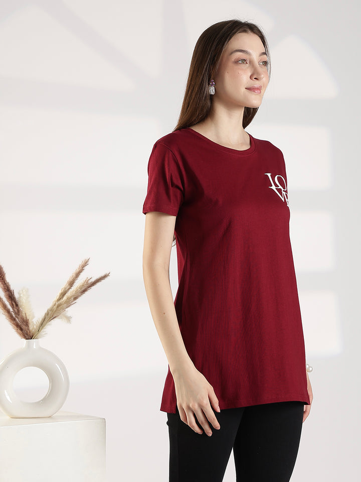 Maroon premium cotton long t shirt for women