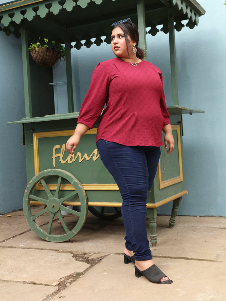  Casual Tops  Plus Size Tops - Shop Trendy Maroon Polyster Top Online- 9shines label 