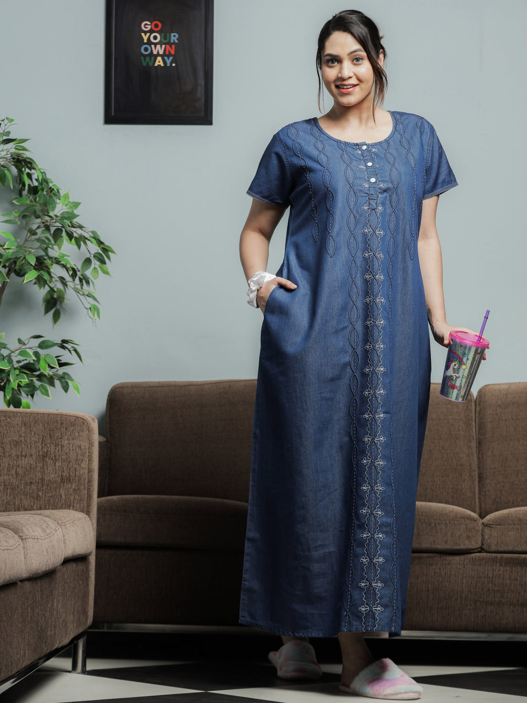  Denim Nighty  Shop Cool and Comfortable Dark Blue Nighty Dress Online- 9shines label 