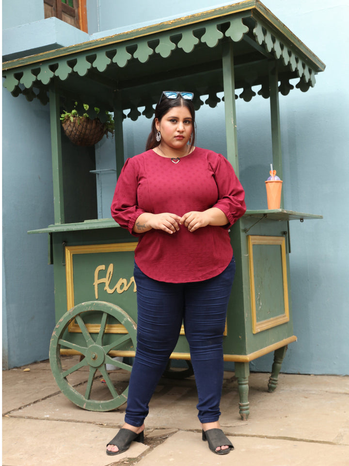  Casual Tops  Plus Size Tops - Shop Trendy Maroon Polyster Top Online- 9shines label 