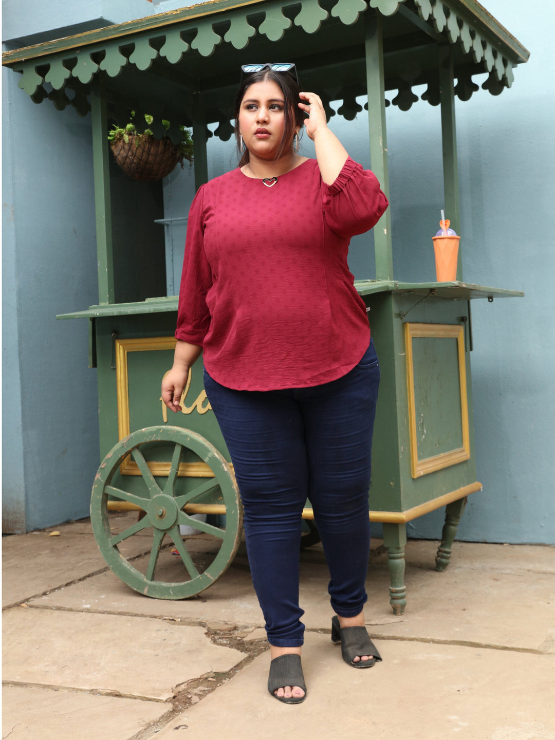  Casual Tops  Plus Size Tops - Shop Trendy Maroon Polyster Top Online- 9shines label 