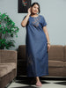 Premium Denim Designer Nighty Leaf & Coin Embroidery Dark Blue