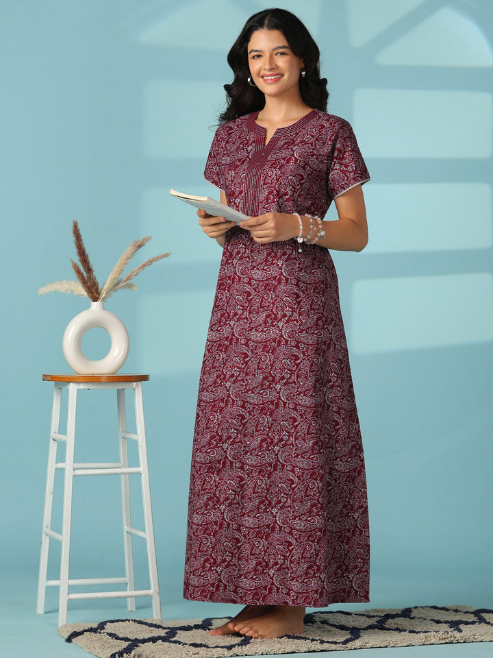 Paisley print pure cotton nighty dress for women online