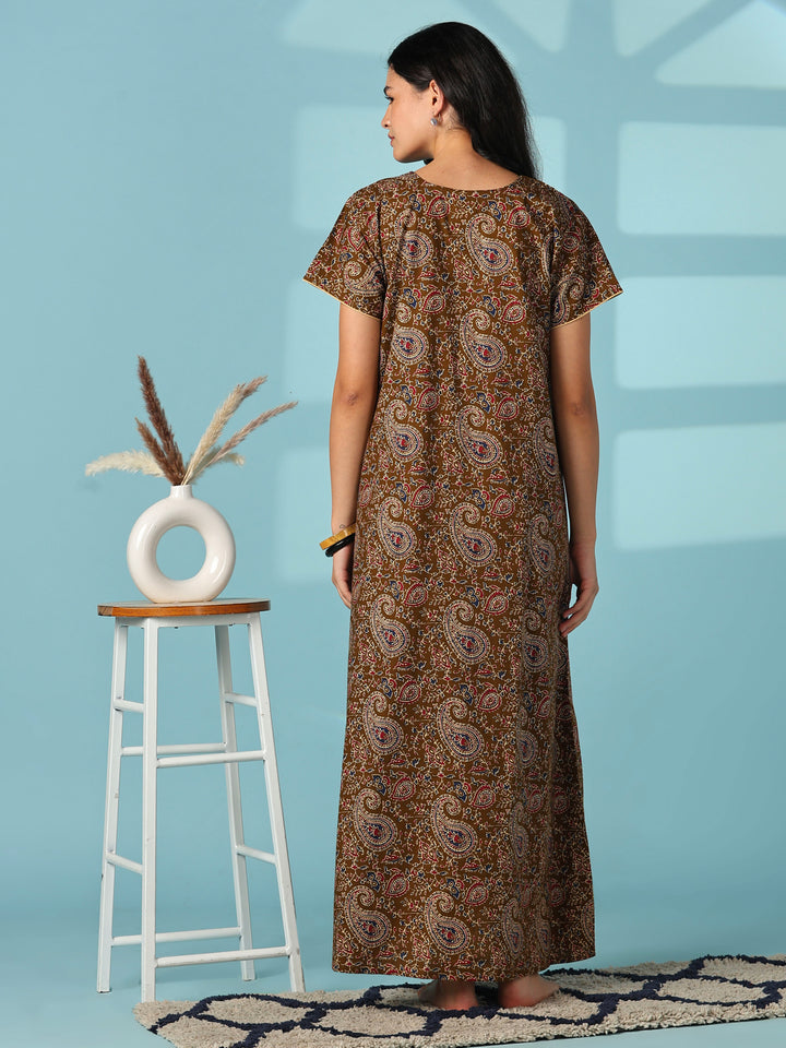 Bronze paisley print cotton night wear for women online