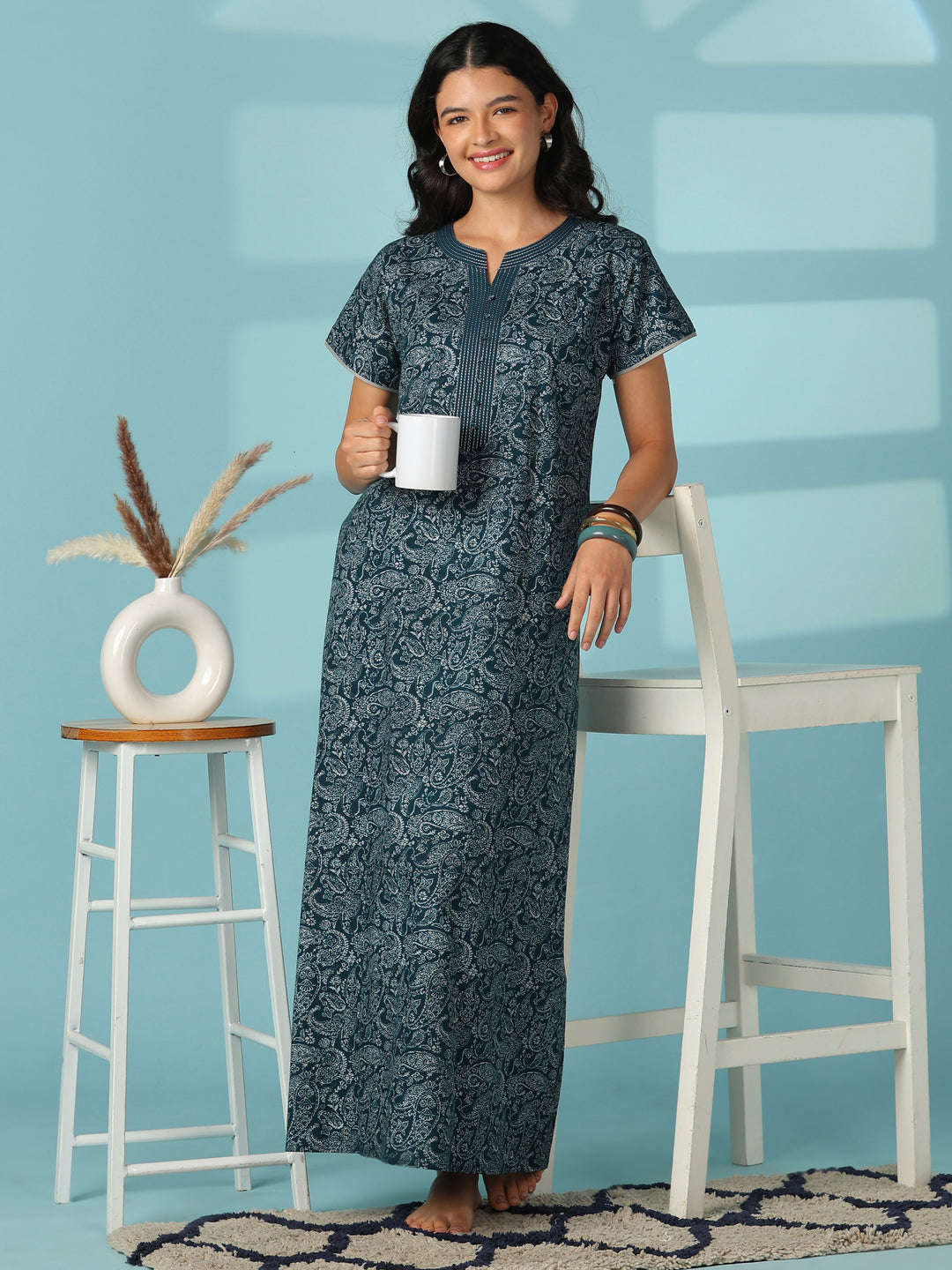 Pure cotton paisley designer nighty for women online