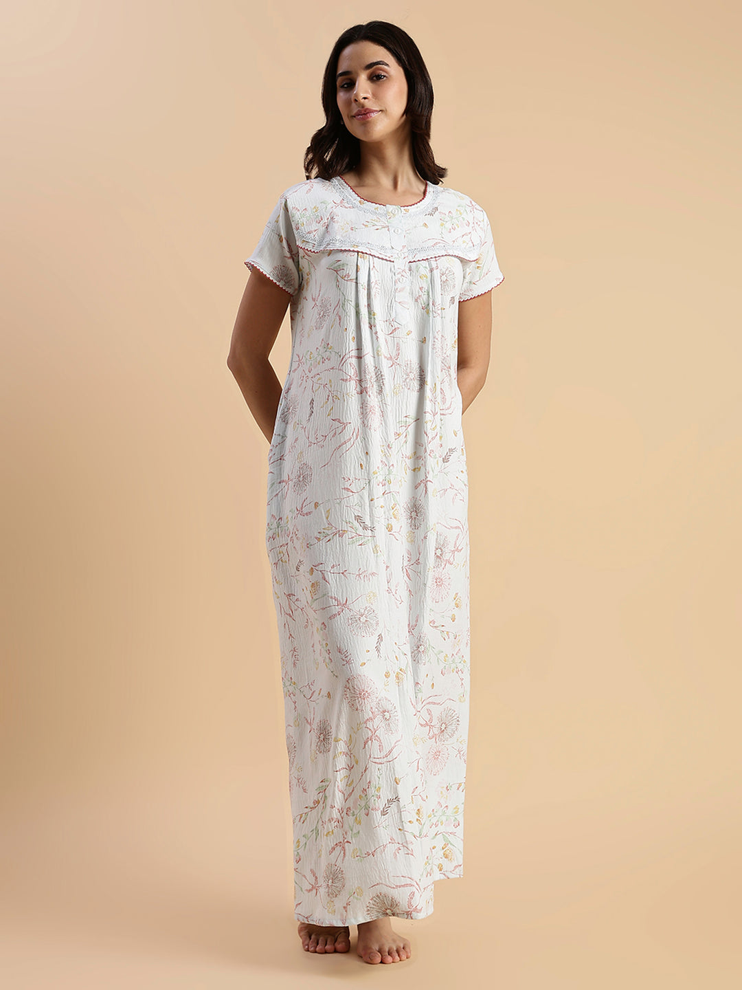 Pastel Blue Floral Crush Cotton Best Nighty For Women