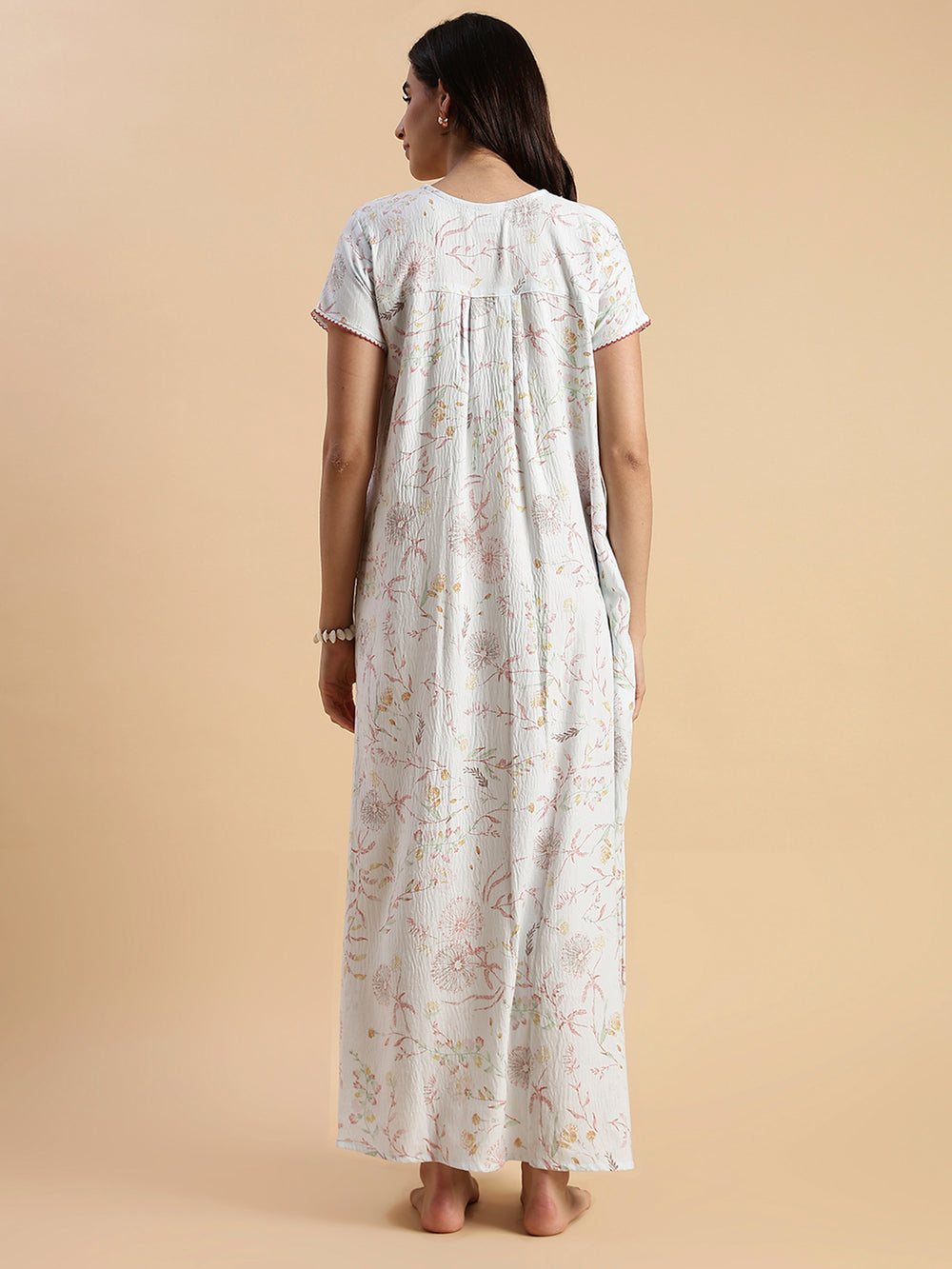 Pastel Blue Floral Crush Cotton Best Nighty For Women