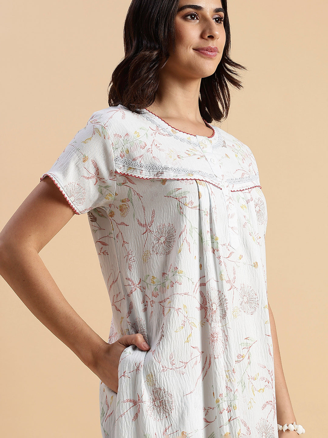 Pastel Blue Floral Crush Cotton Best Nighty For Women