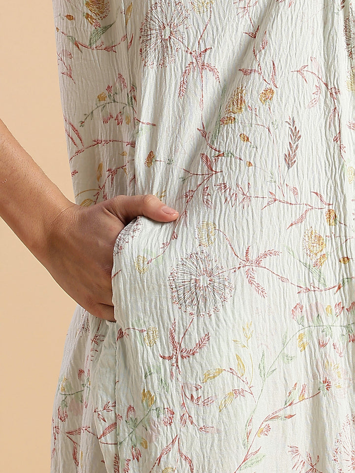 Pastel Green Floral Crush Cotton Branded Nighty