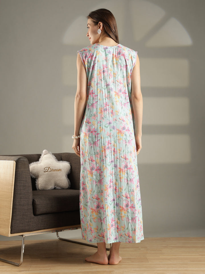 Pastel mint floral sleeveless summer nightwear for women