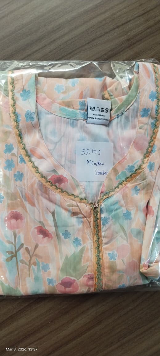 Pastel peach floral sleeveless bamboo cotton womens nighty