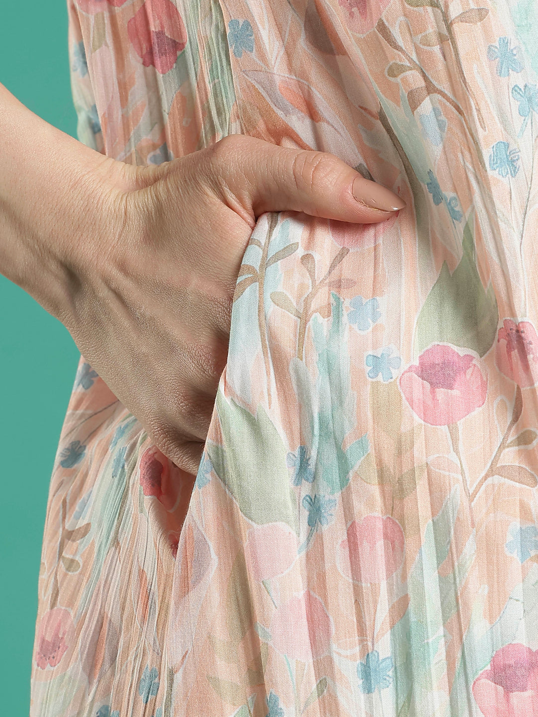 Pastel peach floral sleeveless bamboo cotton womens nighty