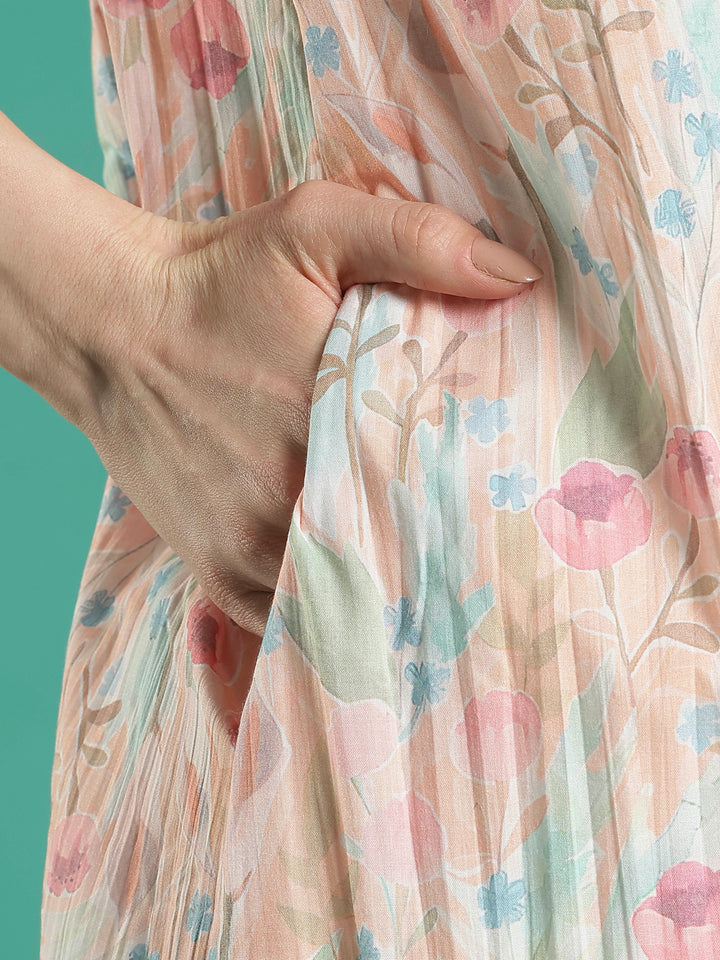 Pastel peach floral sleeveless bamboo cotton womens nighty