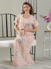 Floral Peach Cotton Designer Nighty with Lace Yoke and Pleated Silhouette