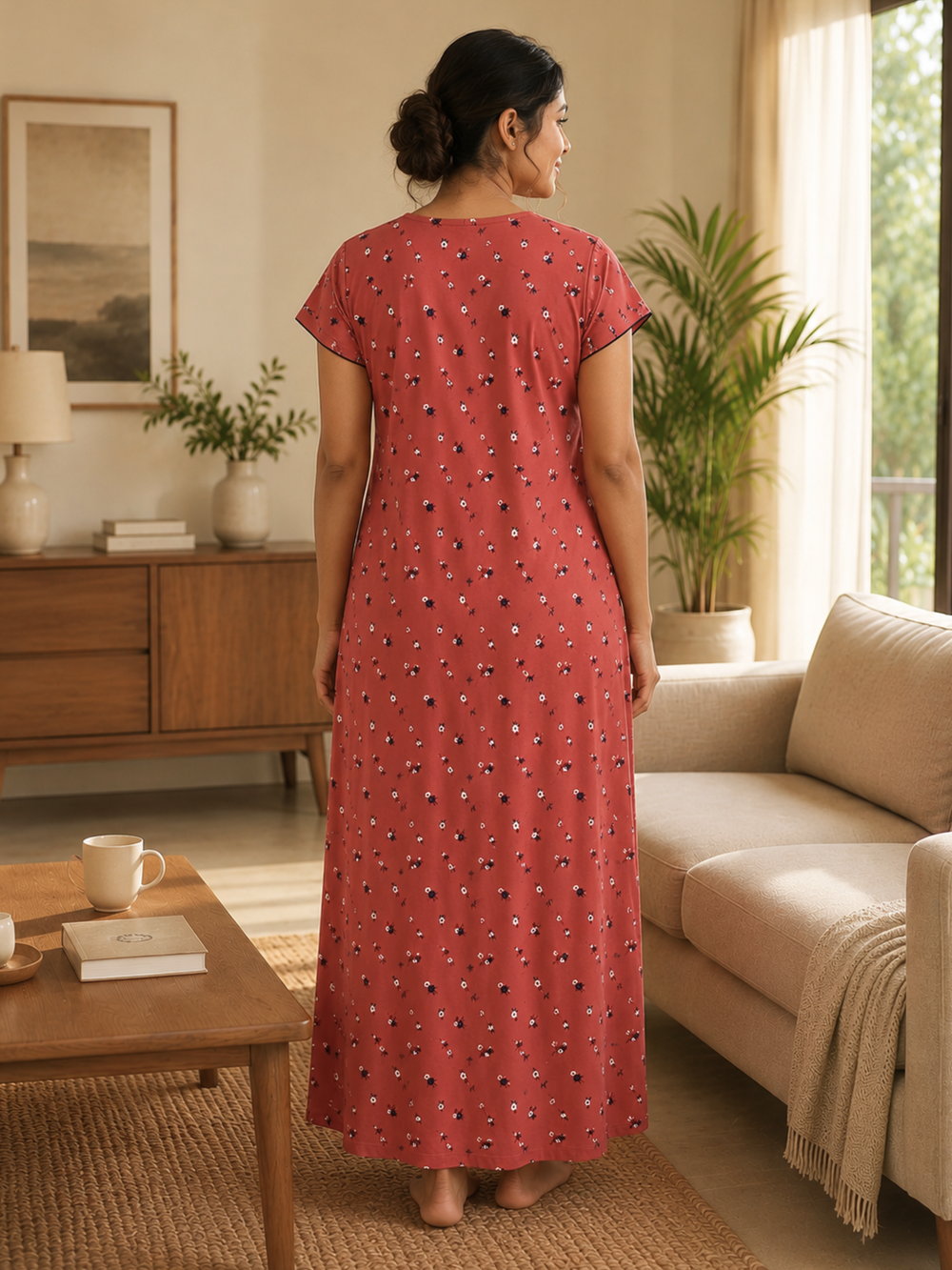 Dark peach floral cotton blend womens nighty online