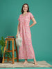 Peach Pink Floral Hakoba Cotton Viscose Nighty for Women