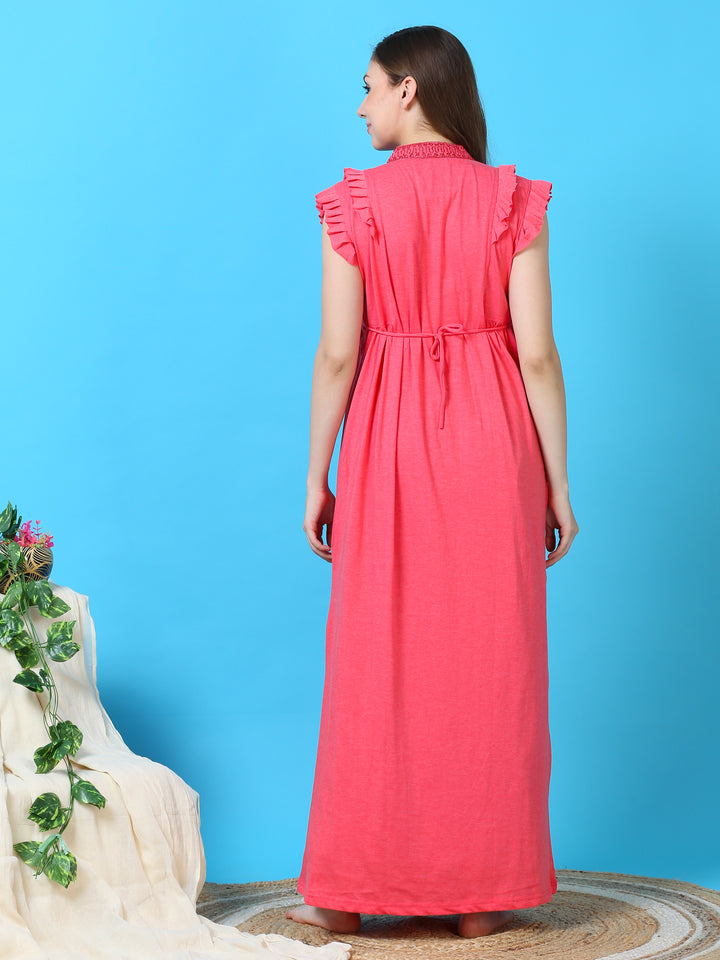 Peach cotton blend sleeveless nighty for women