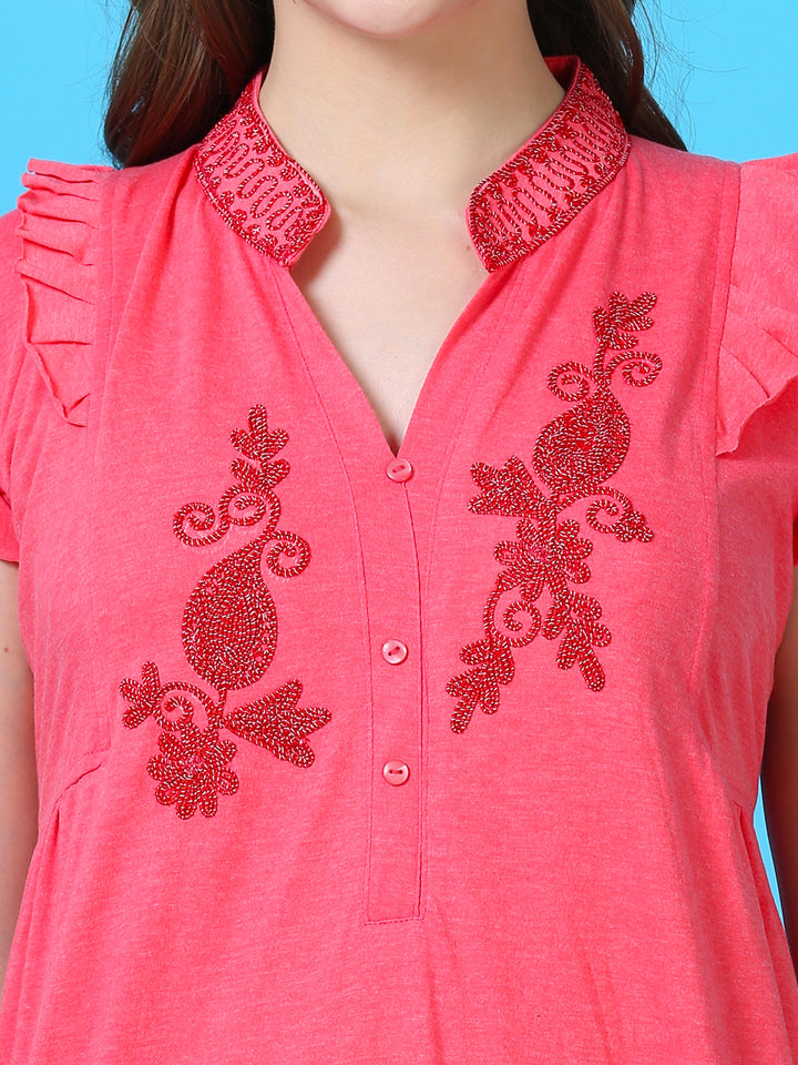 Peach cotton blend sleeveless nighty for women