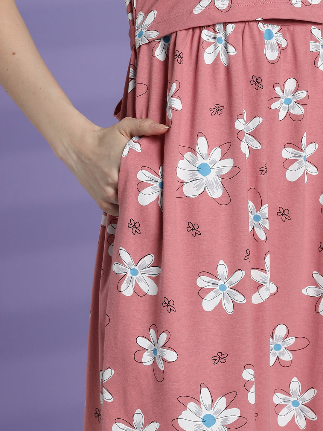 Pink daisy maternity and feeding nighty for women