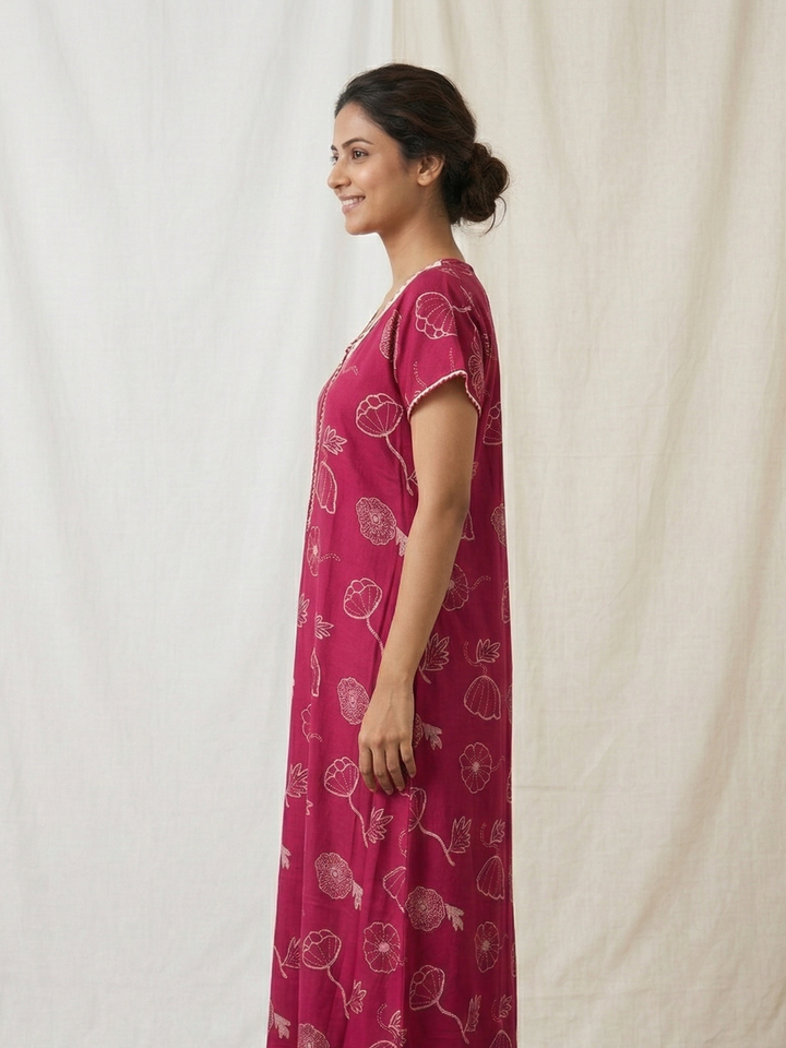 Daisy pink alpine floral a-line front open nighty