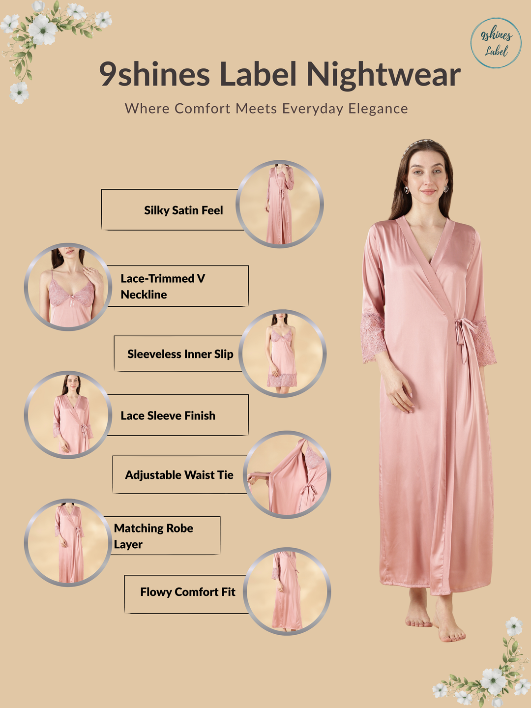 Dusty rose branded and best satin nighty with matching robe